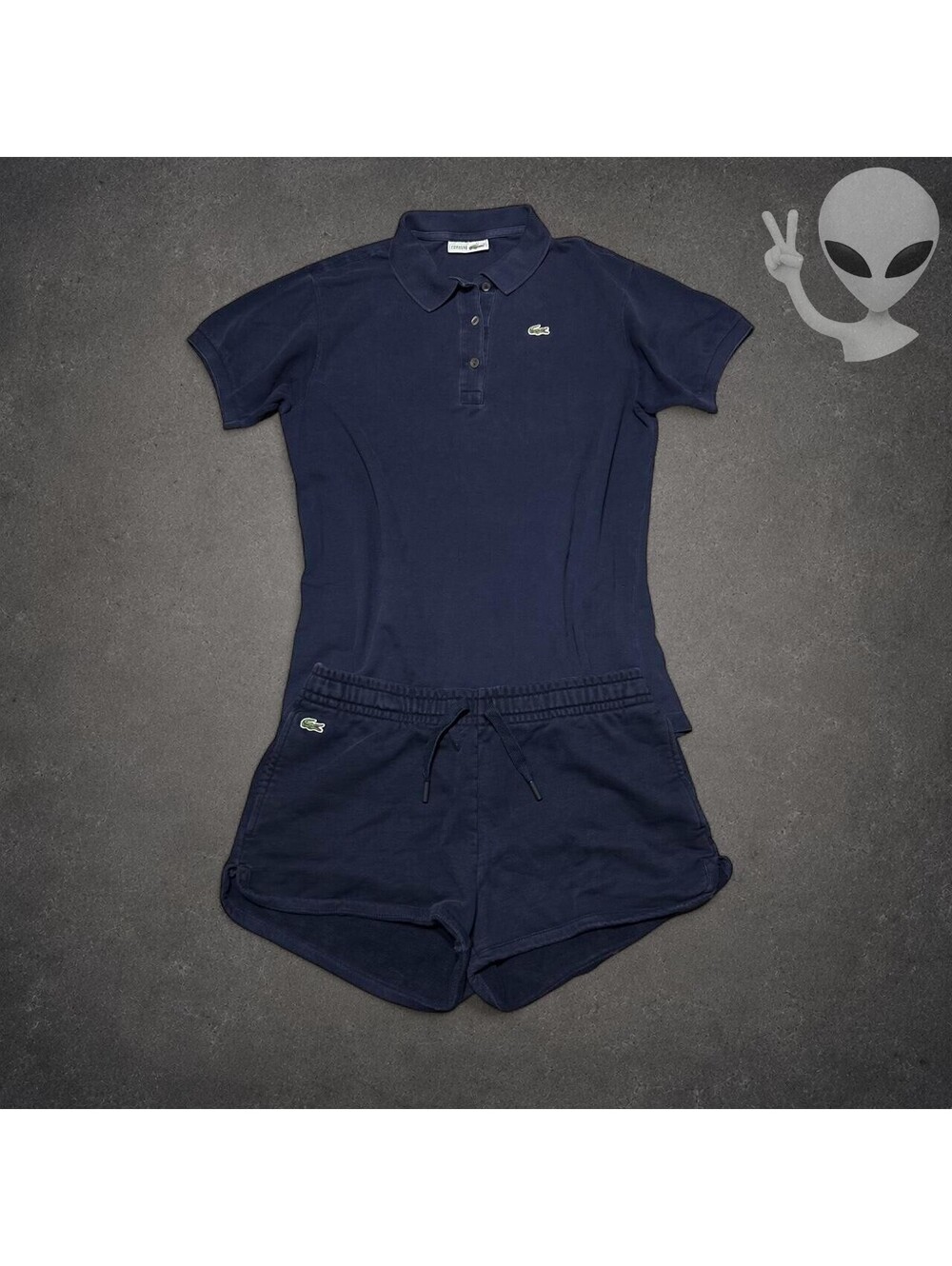 Lacoste Polo Shirt & Shorts Set Womens M Navy Blue Preppy Co-ord
